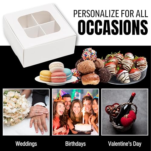 25 pcs White Mini Truffle Box for 4 Treats with Windows and Dividers, Bakery Boxes, 3.5 x 3.5 x 1.57 Inches VERY SMALL Baking Boxes, Square Truffles Box for Gift Giving - color: White