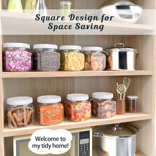 2 Pack Glass Cookie Jar with Airtight Lid, Half Gallon Mason Jar Wide Mouth for Food Storage, Flour, Sugar, Pasta, Sourdough - Square Glass Storage Containers with Marks, 64 Oz Canning Jars