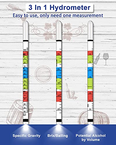 Hydrometer Test Kit, Triple Scale Alcohol Tester Hydrometer for Wine, Beer, Kombucha & Mead, Wine Making Kit, (ABV Tester, Brix, Specific Gravity Hydrometer) + Hydrometer Test Jar for Home Brewing Kit - color: Hydrometer with Plastic Test Jar