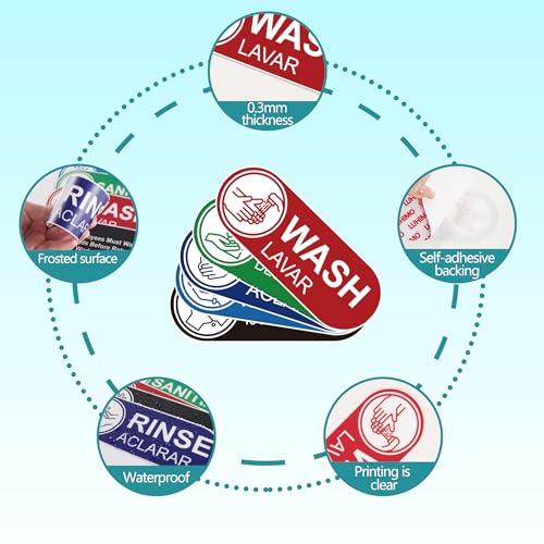 5PCS Wash Rinse Sanitize Sink Labels Stickers，Waterproof Employees Must Wash Hands Sign，Restaurant Supplies for Business,Wash Station, Kitchens, Restaurant, Food Trucks,Dish Washing (6.3"×2.3") - color: wash rinse sanitize sink191