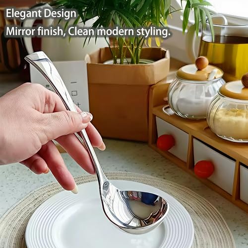 Comicfs 2 Pack Gravy Ladle, 18/10 Stainless Steel Soup Ladle, Small Soup Spoon, Sauce Ladles, Small Serving Ladles for Stirring, Mirror finished Soup Spoon and Dishwasher Safe, 8-Inch - color: 2-Piece Soup Ladle