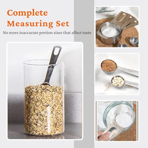 35PCS Stainless Steel Measuring Cups and Spoons Set, 7 Nesting Measuring Cups, Round & Rectangular Spoons with Clear Engraved Markings, 2-Pack Mini Spoon Sets with Leveler for Precise Cooking & Baking - size: Set of 35