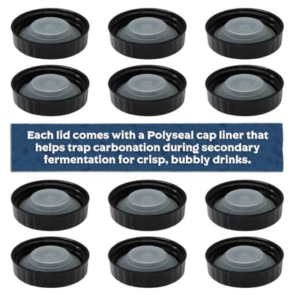 Fermentaholics 38mm Kombucha Airtight Re-usable Secondary Fermentation Lids – Poly Seal Screw Caps for 38mm Store-Bought Kombucha Bottles, Growlers, Homebrew, Mead, Cider, Water Kefir, Black (8)