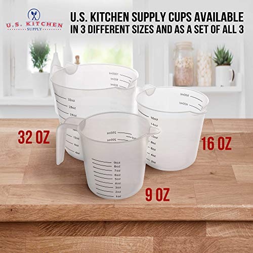 U.S. Kitchen Supply Plastic Measuring Cups with Handles - 8 oz (250 ml) Liquid Measuring Cup Set of 6 - Clear Microwave Safe Kitchen Cups - Measure in mL or Ounces, Measurement Cup for Cooking - size: 8-Ounce