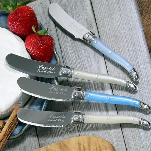 French Home Laguiole Spreaders, Set of 8, Blue and Cream - style: Blue and Cream