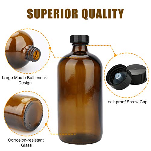 Maredash 16oz Glass Bottles, 12 Pack amber Glass Storage Bottles Sets with Lids,Amber Glass Bottle,Brown glass bottles