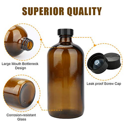 Maredash 16oz Glass Bottles, 12 Pack amber Glass Storage Bottles Sets with Lids,Amber Glass Bottle,Brown glass bottles