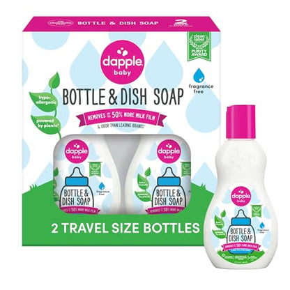 Dapple Baby Fragrance-Free Baby Bottle & Dish Soap - (2 Pack) 3 fl oz - Plant-Powered Cleaner for Bottles, Pump Parts, and Sippy Cups - Travel Size - size: 3 Fl Oz (Pack of 2)