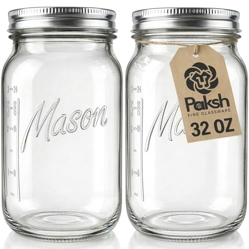 Paksh Novelty Wide Mouth Mason Jars With Lids 32 oz – Glass Quart Mason Canning Jars, Large Mason Jar Wide Mouth for Canning, Pickling, Jelly Preserving & Meal Prep, 2-Pack - color: 32 oz, 2 Pack