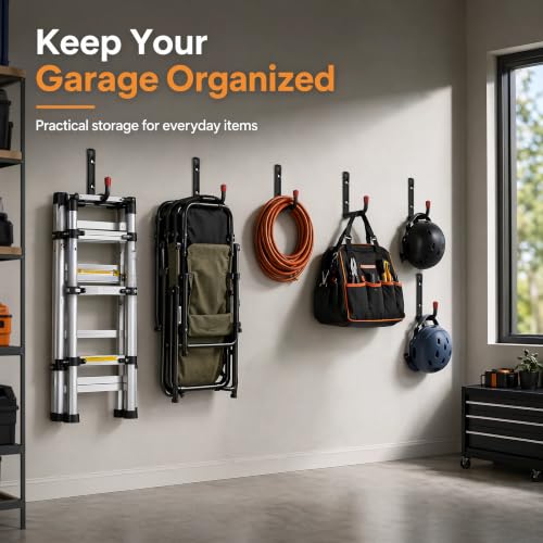 6 Pack Garage Hooks Heavy Duty, Utility Steel Hooks with EVA Foam Padding, 4.64inch Wall Mount J Organizer Hanger for Hanging Bikes Kayak Garden Tool Hose Bike Shelf - size: 4.64inch