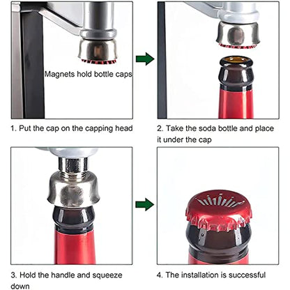Manual Beer Bottle Capping Machine, Heavy Duty Strong Metal Bench Bottle Capper, 100-500mm Adjustable Height, for 26-29mm Round Bottles Caps