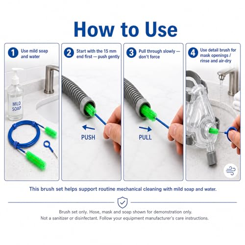 CPAP Hose Brush Set, 6.5 ft Dual-Ended CPAP Hose Brush for 22 mm & 15 mm Tubing, CPAP Hose Cleaner Brush & Tube Cleaning Brush with Detail Brush for Mask Openings, Elbows & Connec - color: Double-ended