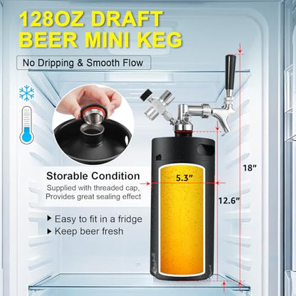 Ferroday 128Oz Mini Keg Growler Tap System, Homebrew Mini Beer Growler, Stainless Steel Draft Beer Dispenser With Faucet&Co2 Regulator, Portable Beer Tap System Keep Beer Fresh And Carbonation - color: Black