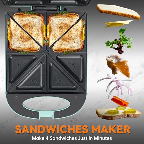 Baker’s Friend Breakfast Sandwich Maker, 4 Slices of Panini Grill Press Sandwich Maker, Electric Sandwich Maker with Indicator Light, Grill Cheese & Egg Muffin Sandwich Maker, Aqua - color: Sandwich Maker (Aqua)