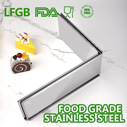Rectangular Cake Ring Mold Stainless Steel Heavy Duty Adjustable Tiramisu Pan Big Size Extensible Pastry Shaping Mould for Baking - 9.5 x 7.5 x 4 inch - size: (10-18) x (7.5-14) x 4 in