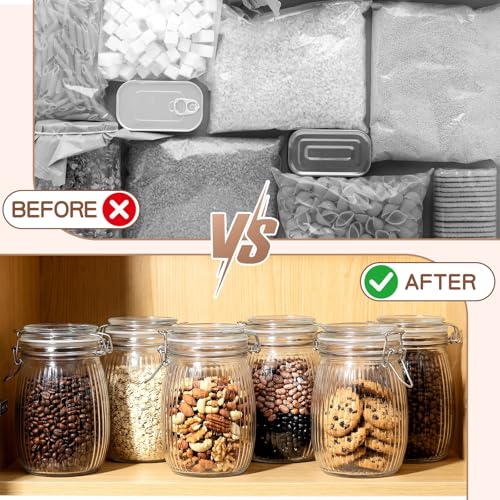 25 oz Wide Mouth Glass Mason Jars with Airtight Lid 6 Pack, Glass Canister, Striped Clip Fastening Jar for Kitchen Storage Canning, Oat, Coffee, Pasta, Snack, Nut, Candy and Pickling Food - size: 25oz