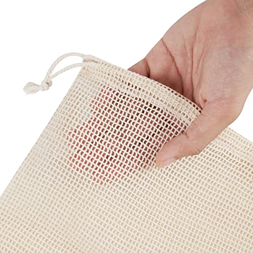 PALTERWEAR 100 Percent Natural Cotton Double Drawstring Mesh Bag For Herbs, Nuts, Fruit, Vegetables (8 x 10 Inch - Set of 5) - size: 8 x 10 Inch - Set of 5