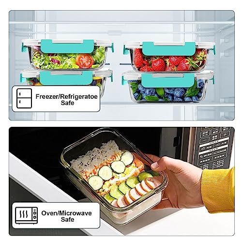 VERONES 10Pack 22OZ Glass Meal Prep Containers, Airtight Glass Lunch Containers Set, Glass Food Storage Containers with Lids,Exclusive of BPA, for Microwave, Oven, Freezer&Dishwasher Friendly,Green - color: Green