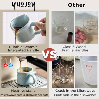 Ceramic Espresso Cup, Espresso Accessories, 3 OZ Espresso Measuring Cup Expresso Shot Cup with Handle, Double Spouts, Cream White - color: C-Cream White