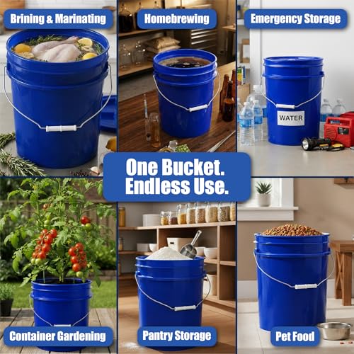 ePackageSupply 5 Gallon Bucket - Food Grade Bucket, Metal Handle Grip, BPA-Free, Heavy-Duty 90 Mil HDPE Plastic Pail, Stackable Utility Container, Made in USA, Lid Not Included, Blue, 3 Packs - color: Blue, size: 3 Packs