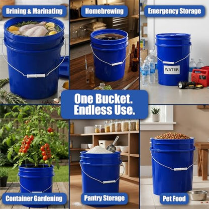 ePackageSupply 5 Gallon Bucket - Food Grade Bucket, Metal Handle Grip, BPA-Free, Heavy-Duty 90 Mil HDPE Plastic Pail, Stackable Utility Container, Made in USA, Lid Not Included, Blue, 3 Packs - color: Blue, size: 3 Packs