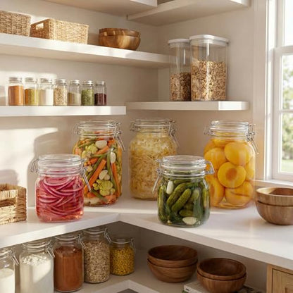 HomArtist Square Glass Jars with Airtight Lid Set of 3, 50 floz Wide Mouth Mason Jars with Clamp Lids,Glass Sealed Jars with Air Tight Lids, Best for Kitchen & Pantry Food Storage - color: Square-50OZ Set-3 Pack