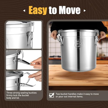 304 Stainless Steel Food Storage Containers, 33L/8.7Gal Rice Storage Container with Airtight Lid and Locking Clamp Large Flour Storage Container Kimchi Container for Rice Oil Soup Flour (33L)