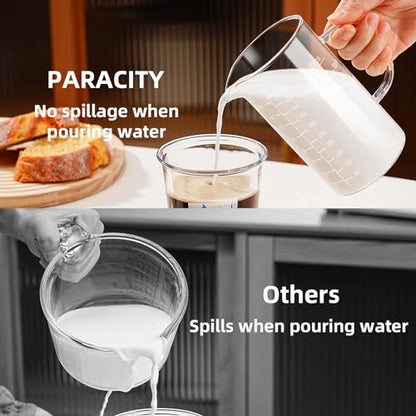 PARACITY 2 Cup Glass Measuring Cup, Liquid Measuring Cups with three Scale and V-Shaped Mouth, Glass Coffee Cups with Handle, Glass Beaker for Kitchen or Restaurant 500 ML