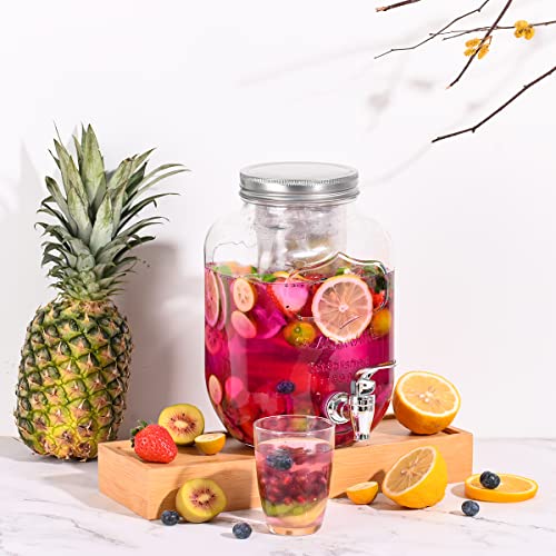 Eleganttime 파티용 3.8L(1갤런) 유리 음료 디스펜서, 과일 인퓨저가 있는 음료 디스펜서 2팩, 세탁 세제 디스펜서 펀치 볼 워터 주스 디스펜서, 쉬운 플로우 수도꼭지 포함, 야외용