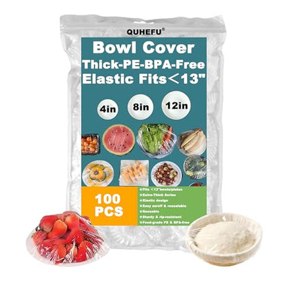 100 Plastic Wrap Bowl Covers Bread Proofing For Food Sourdough Bread Baking Rising Elastic Reusable Plate Covers Outdoor Food Fresh Keeping Bag Shower Cap Hair Deep Conditioning,BPA Free,Thicker Serie