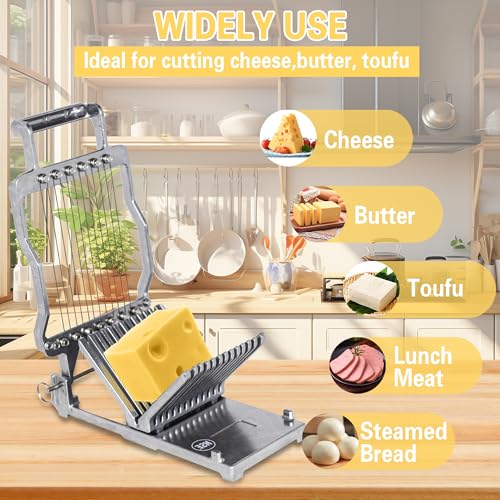 Hakka Cheese Slicer Commercial Block Cheese Cutter with 3/8" & 3/4" Blades, Stainless Steel Butter Cutter for Home & Restaurant Kitchen