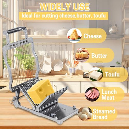 Hakka Cheese Slicer Commercial Block Cheese Cutter with 3/8" & 3/4" Blades, Stainless Steel Butter Cutter for Home & Restaurant Kitchen
