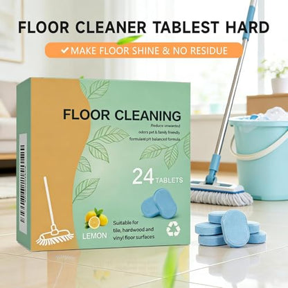 Floor Cleaning Tablets, 24 Count, Hard Floor Cleaner Tablets, Lemon Scent, Multi-Surface Effervescent Cleaner for Hardwood, Tile, Vinyl and Laminate Floors, Streak-Free