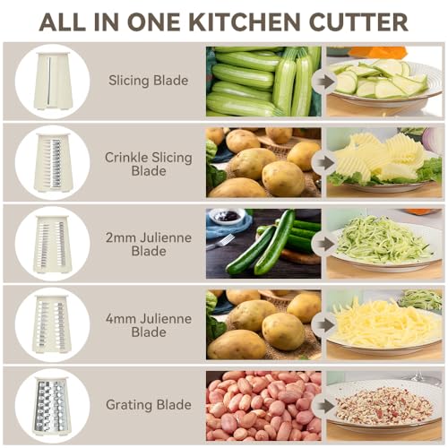 KEOUKE Rotary Cheese Grater 5 in 1 White - Hand Crank Vegetable Cutter, Shredder, Slicer, Enlarge Input, Suction Base, Labor-Saving Handle, Blade Storage Box, for Onion, Potato, Vegetable, Nuts, etc - color: White