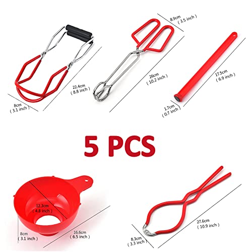 5PCS Canning Supplies Canning Kit, Canning Essentials Set Include Tongs, Wide Mouth Funnel, Jar Lifter, Jar Wrench, Magnetic Lid Lifter, Stainless Steel Anti-Scald Clip Suit (Red) - color: Red