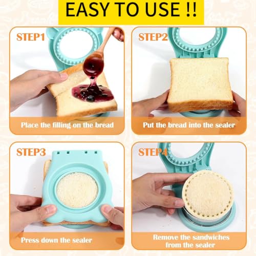 CHICHAUS Uncrustable Sandwich Maker, Sandwich Pocket Circle Shape Cutter & Sealer for Kids Breakfast and Lunchboxes, Light Blue, 3.7Inch - color: Light Blue