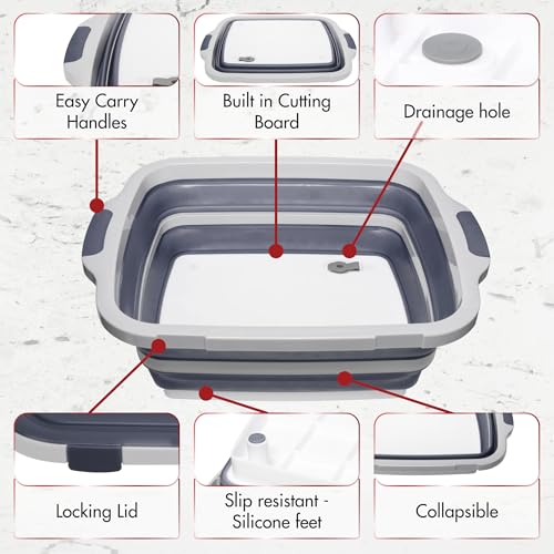 KITCHEN PERFECTION Collapsible XL Smoker & BBQ Prep Tub with Locking Lid & Cutting Board - Grill Caddy Container for Meat Marinating & Brine Perfect For Brisket, Turkey & Ribs - Best Gift For Men - color: Gray