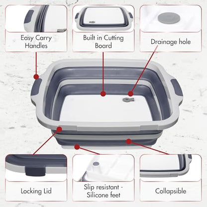 KITCHEN PERFECTION Collapsible XL Smoker & BBQ Prep Tub with Locking Lid & Cutting Board - Grill Caddy Container for Meat Marinating & Brine Perfect For Brisket, Turkey & Ribs - Best Gift For Men - color: Gray