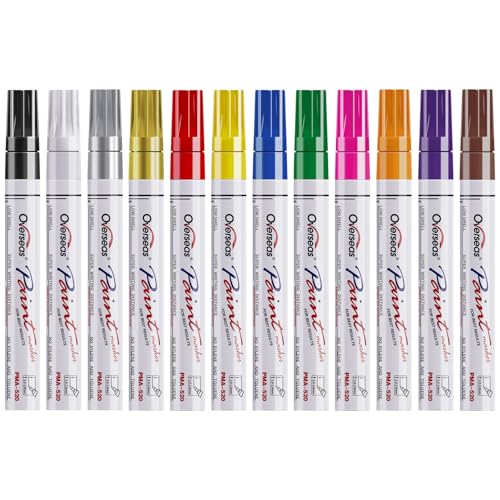 Overseas 12 Colors Paint Pens, Oil Based Permanent Paint Markers Medium Tip | Waterproof, Quick Dry, Fade Resistant, Assorted Colors Marker Pen for Metal, Rock, Wood, Rubber, Plastic, Glass, Canvas - size: 1 Count (Pack of 12)