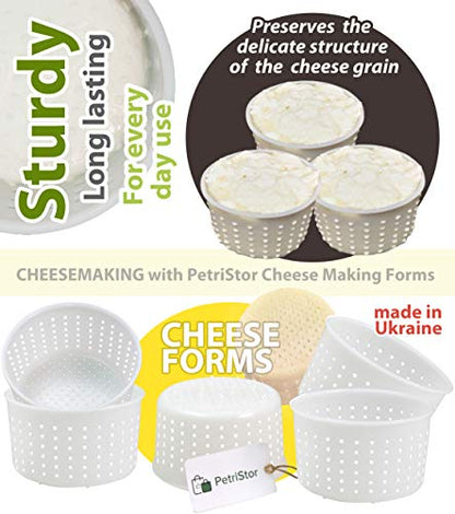 PetriStor 5 pcs Soft Cheese Mold for Cheese Making 0.7QT - Small Cheese Molds - Homemade Cheese Making Supplies - Cream Cheese Form Mold - Molde Para Queso Fresco Casero