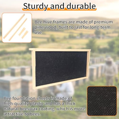 20 Pack Beehive Frames and Wax Foundations for Deep Brood Bee Hives Frames with 100% Beeswax Coated Foundations Sheets Deep Honey Bee Frames and Foundations for Beekeeping - size: 20-Pack