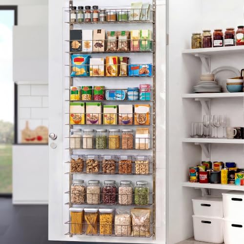 ElegantArray 9-Tier Pantry Door Organizer, Brown | Over The Door Pantry Organizer Rack and Storage, Hanging Spice Rack Shelves Door, Home Office Laundry Room Bathroom & Kitchen - color: Brown, size: 9-Tier