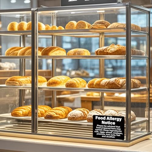 2 Pack Food Allergy Notice Sign 10×7 Inches Allergen Warning Poster | Food Service Sign, Self Adhesive, Waterproof, Oil-proof, Strong Adhesion, Safety Caution Sign for Restaurant Kitchen Supplies
