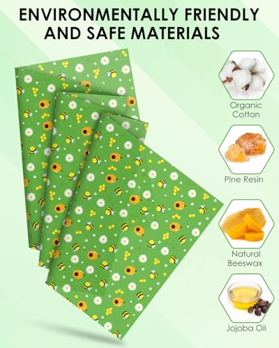 Beeswax Food Wraps 1 Meter Roll 13 x 39 Inch Reusable Beeswax Wraps Eco-Friendly Sustainable Food Storage Wraps for Sandwich, Cheese, Fruit, Bread, Snacks - size: Bee Flower