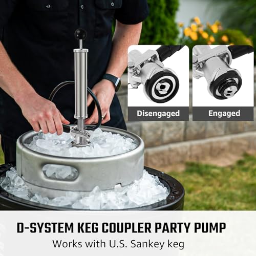 8” Keg Tap Beer Keg Party Pump, D System Beer Taps for Kegs, Kegerator Tap Stainless Steel Probe Coupler with Beer Line Faucet Hose Clamps for Homebrew