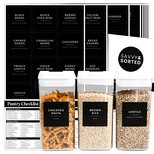SAVVY & SORTED Black Labels for Containers, 180 Kitchen Labels for Food Storage Container, Pantry Labels for Food Storage, Organize Pantry Essentials Canister Label - style: Black Square Pantry Labels