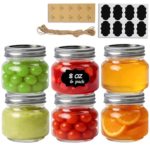 ComSaf 8 oz Square Mason Jars, 6 Pack Small Regular Mouth Jars with Lids | BPA-Free Materials, Half-Pint Portions, Small Jam, Jelly, Honey Sample, Spice Rack, DIY Candles, For Big Canning Project - size: 8oz*6 cute mason jars