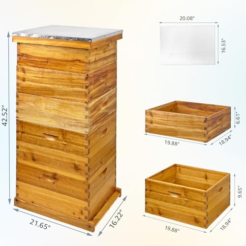 5-Layer Langstroth Bee Hive Kit 100% Beeswax Coated Wood Beehive | No Frames ,Includes 2 Deep Breeding Boxes and 3 Medium Super Boxes, 10-Frame Standard Bee House with Metal Top Cover, - size: 5 layer