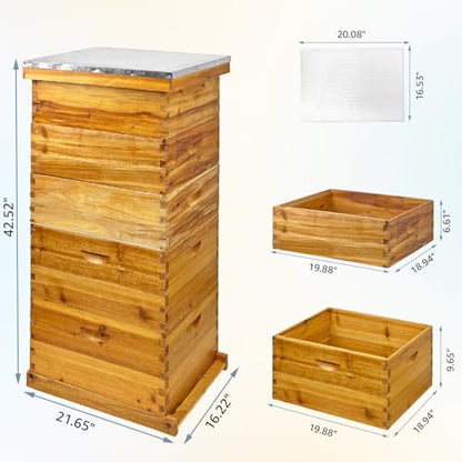 5-Layer Langstroth Bee Hive Kit 100% Beeswax Coated Wood Beehive | No Frames ,Includes 2 Deep Breeding Boxes and 3 Medium Super Boxes, 10-Frame Standard Bee House with Metal Top Cover, - size: 5 layer
