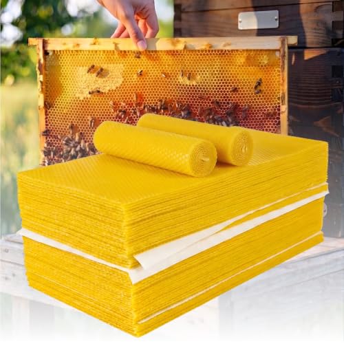 60pcs Natural Beeswax Coated Deep Foundation Sheets, Beeswax Sheets, Beeswax Coated Deep Foundation, Bee Foundation Sheets for Beehive Frames, Beeswax Foundation Sheets for Candle Making